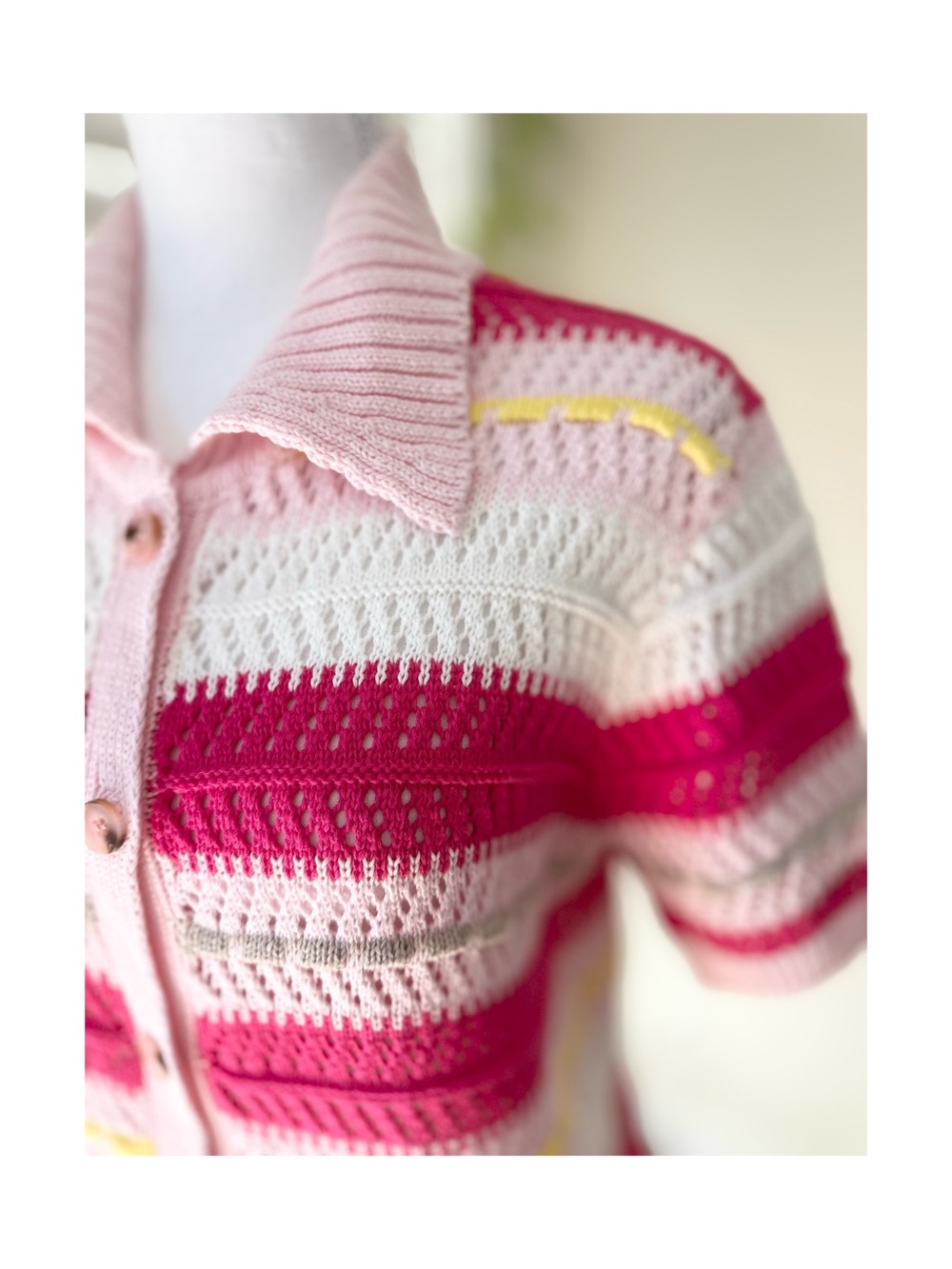 Striped Short-Sleeve Knit Cotton Cardigan